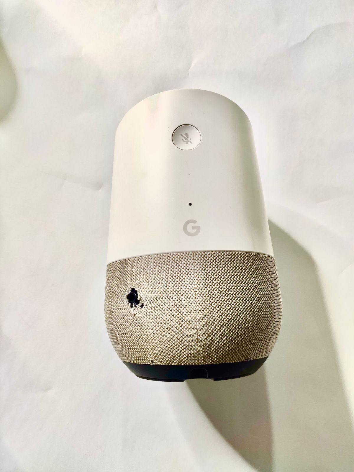 Google Home device promotional torn with original power adopter