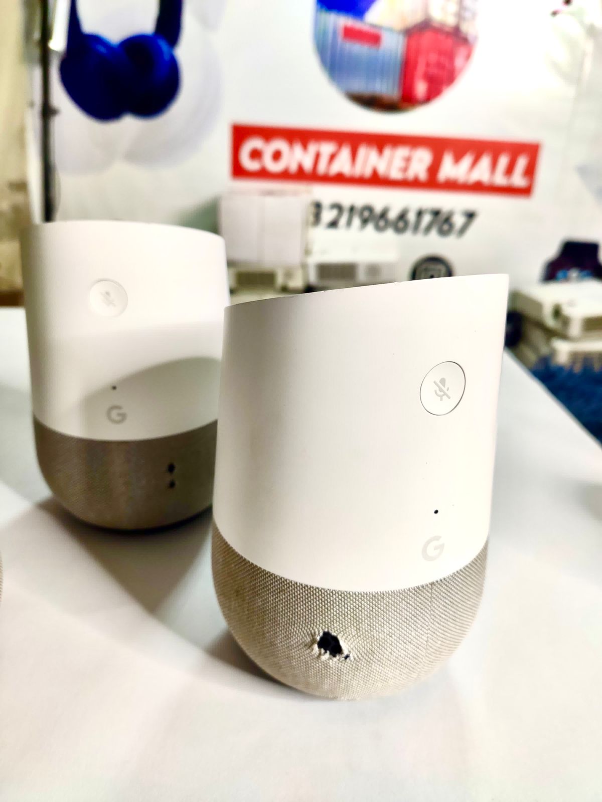 Google Home device promotional torn with original power adopter