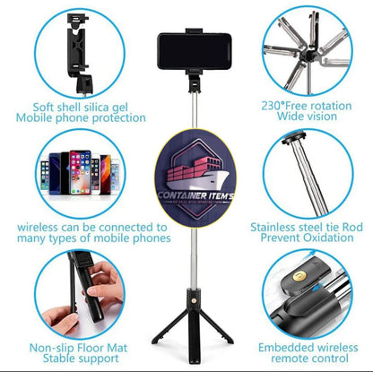 Wireless Selfie Stick R1S Tripod Stand (WITH LED LIGHT)