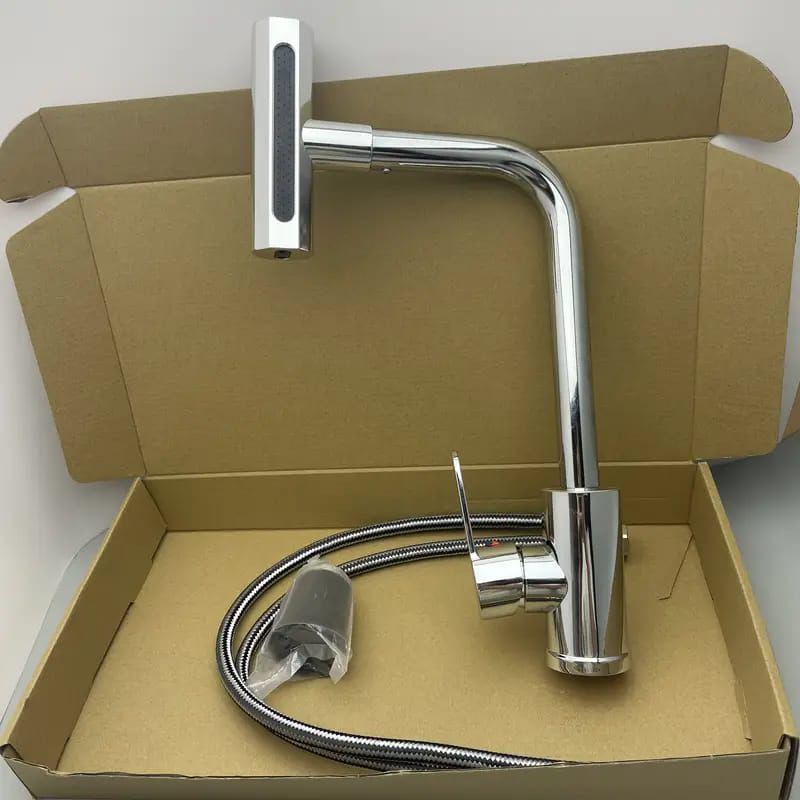 Modern Kitchen Faucet with Rain & Waterfall Spout – High Arc, 360° Swivel, Chrome Finish