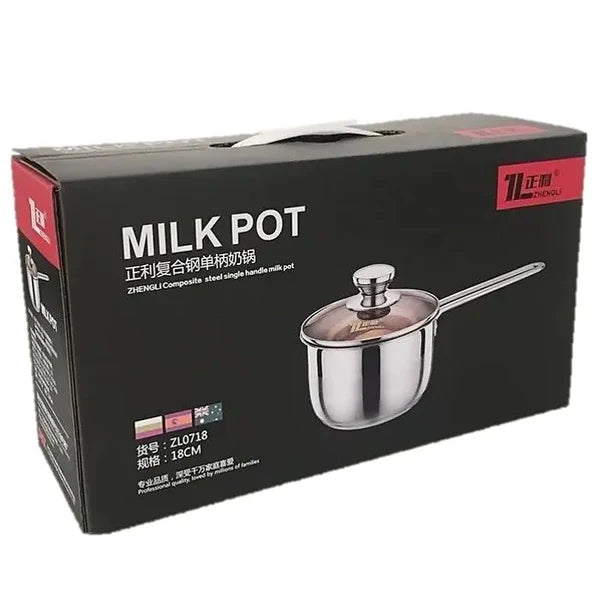 Pot With One Handle Stainless Steel Single Handle Milk Pot with Glass lid (18cm)2.1liter Z ...