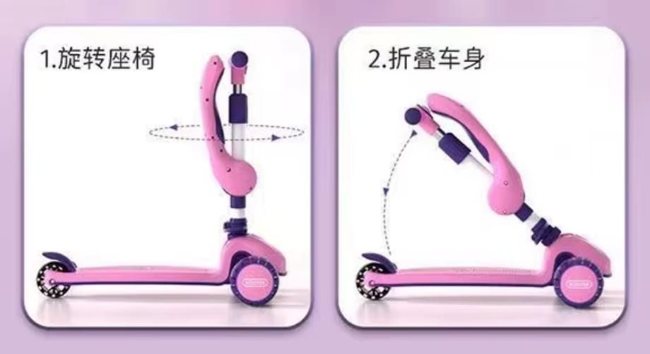 Magicwand Foldable 2-in-1 Sit & Stand Wide Platform Height Adjustable Kick Scooter for Kids with Foldable Seat,Lights & Music