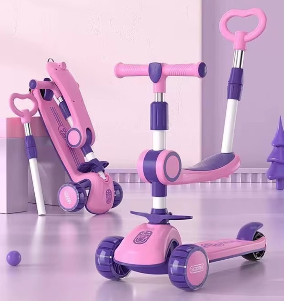 Magicwand Foldable 2-in-1 Sit & Stand Wide Platform Height Adjustable Kick Scooter for Kids with Foldable Seat,Lights & Music
