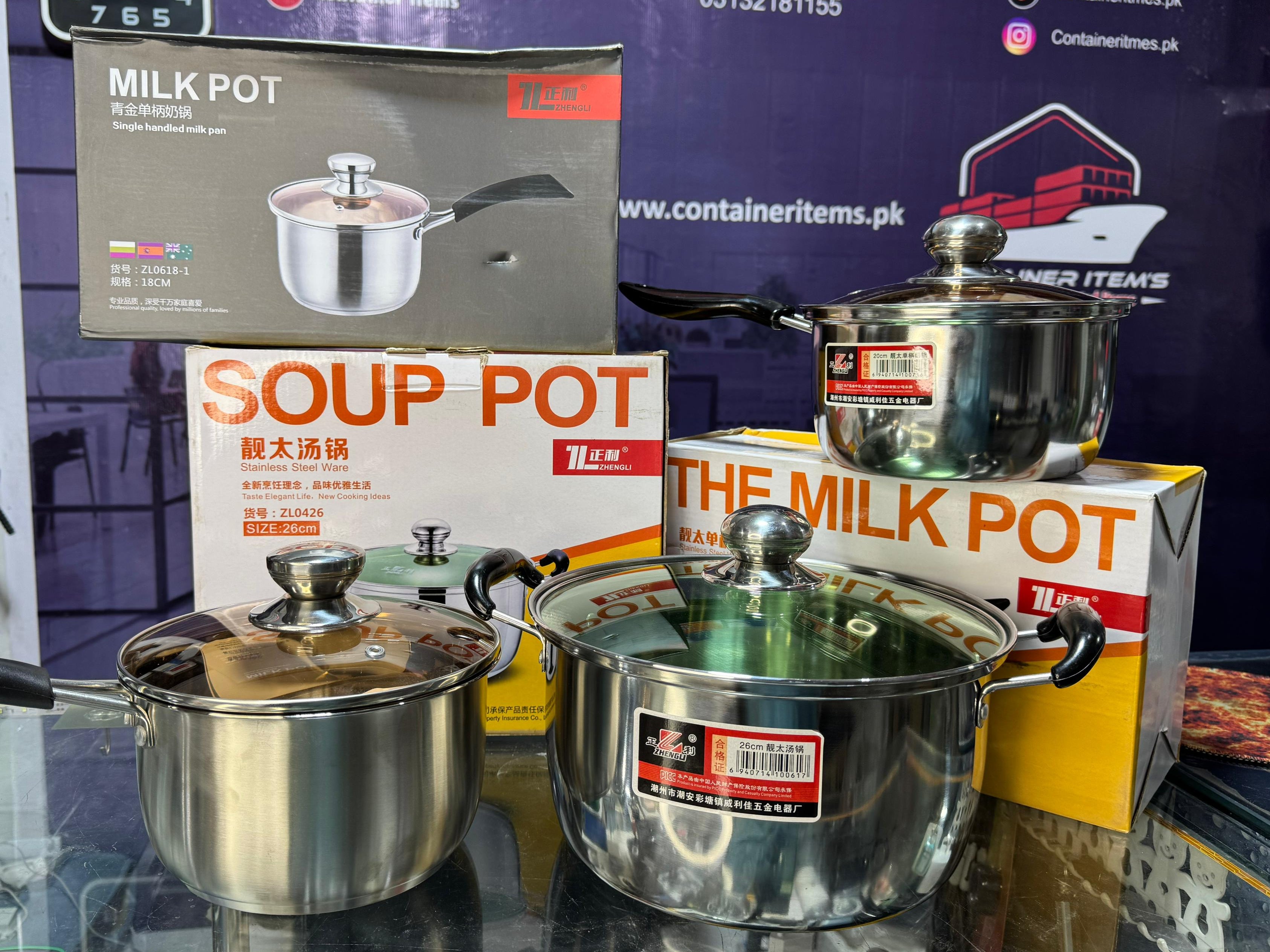 Deal 4 Pack of 3 ( 18cm Milk Pot + 26cm Soup Pot + 20cm Milk Pot)