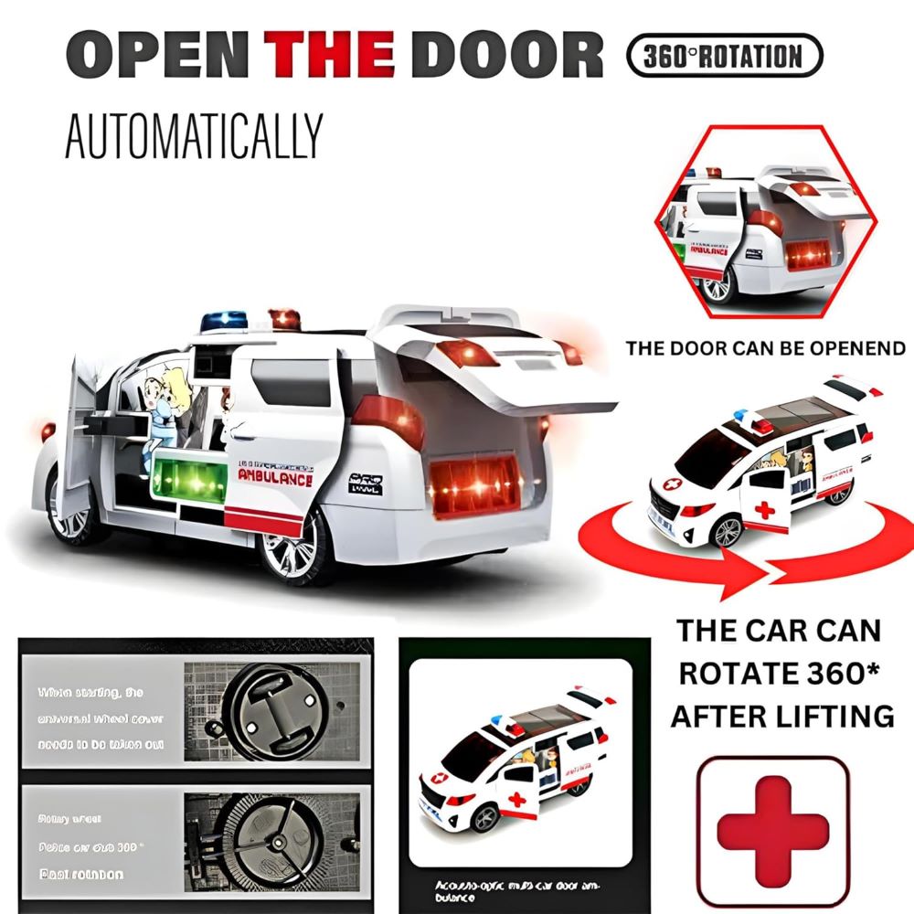 Rotating Ambulance Electric 360 Degree Toy Car with Sound & Light for Kids