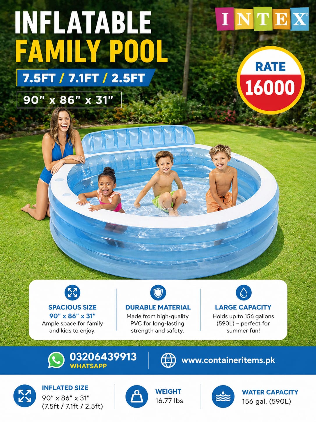 INTEX POOL 7.5FT7.1FT/2.5FT