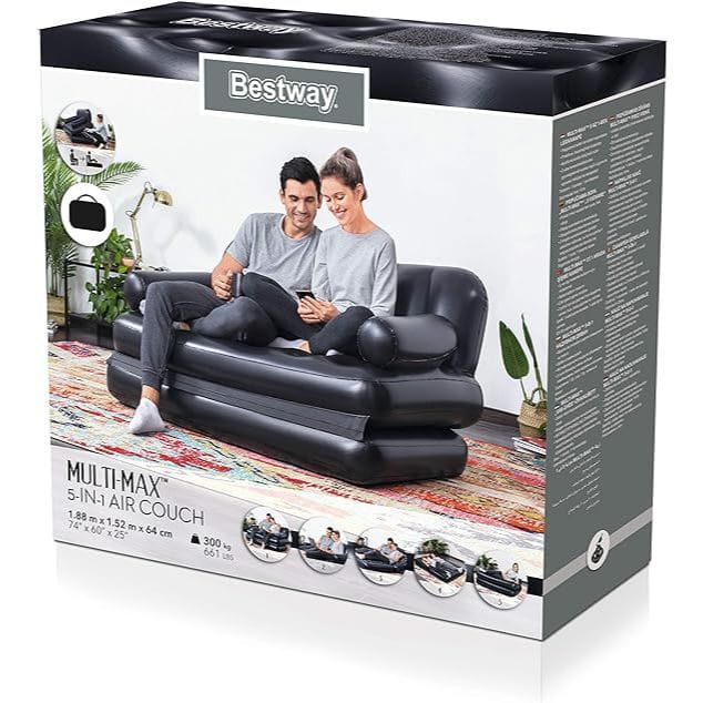 5 in 1 Bestway Inflatable Multi-Functional Sofa for Indoor and Outdoor Use, Black, Double