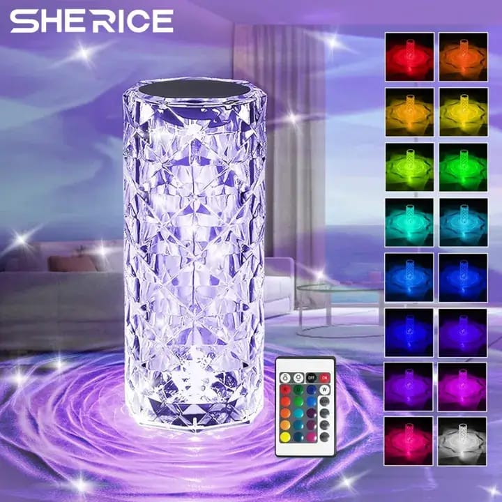 Rose Diamond Crystal Lamp – 16 Color RGB LED Touch & Remote Control Table Lam