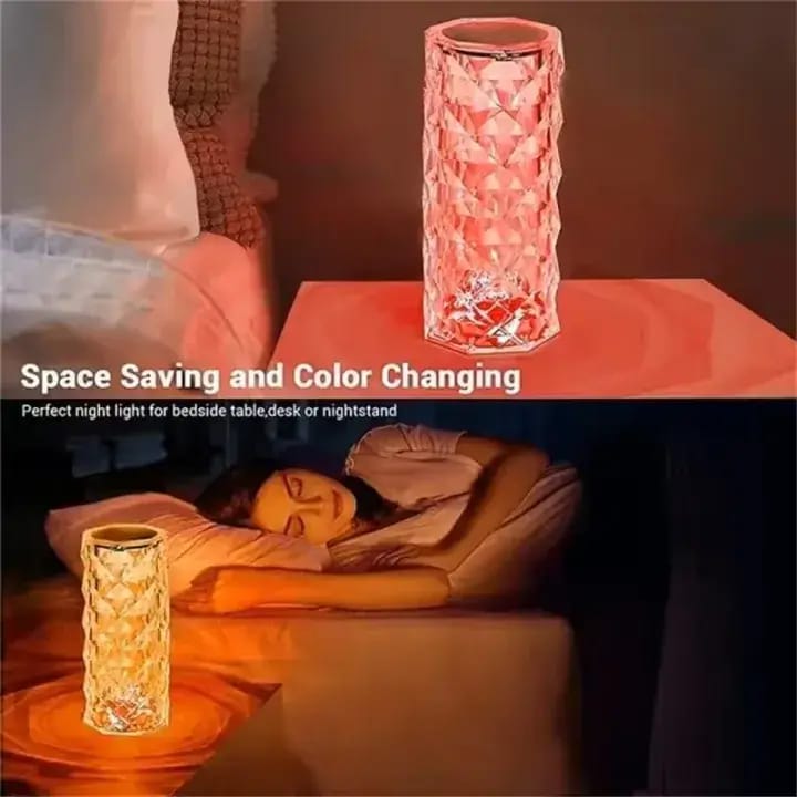 Rose Diamond Crystal Lamp – 16 Color RGB LED Touch & Remote Control Table Lam