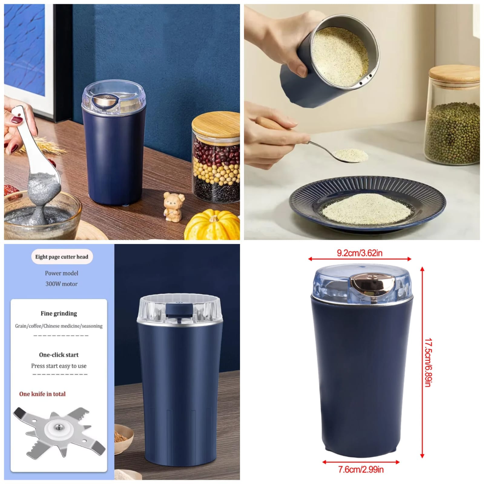 Portable Multi-Functional Electric Stainless Steel Herbs Spices Nuts Grain Grinder for Home and Office
