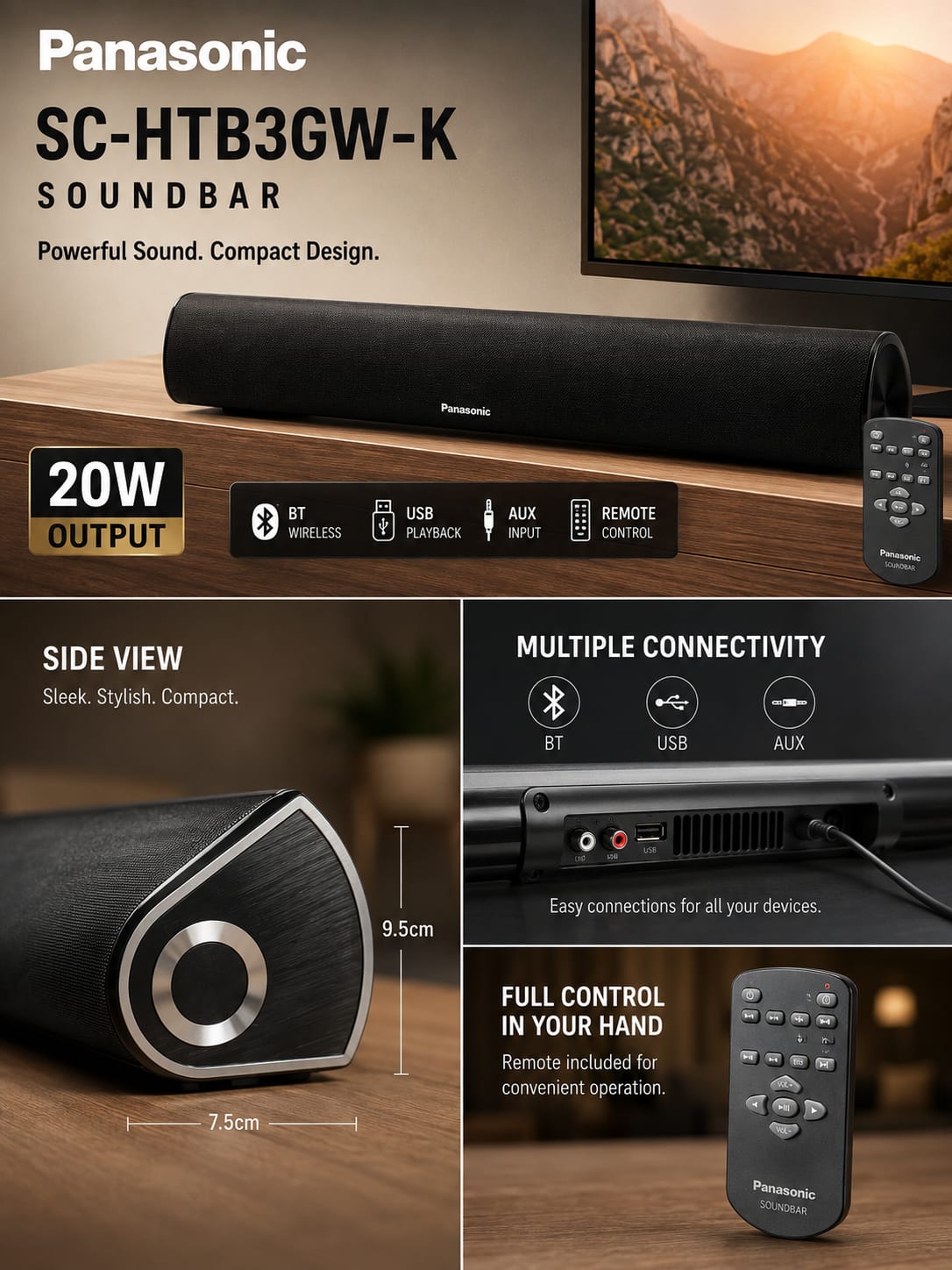 PANASONIC SOUNDBAR 20W SC-HTB3GW-K