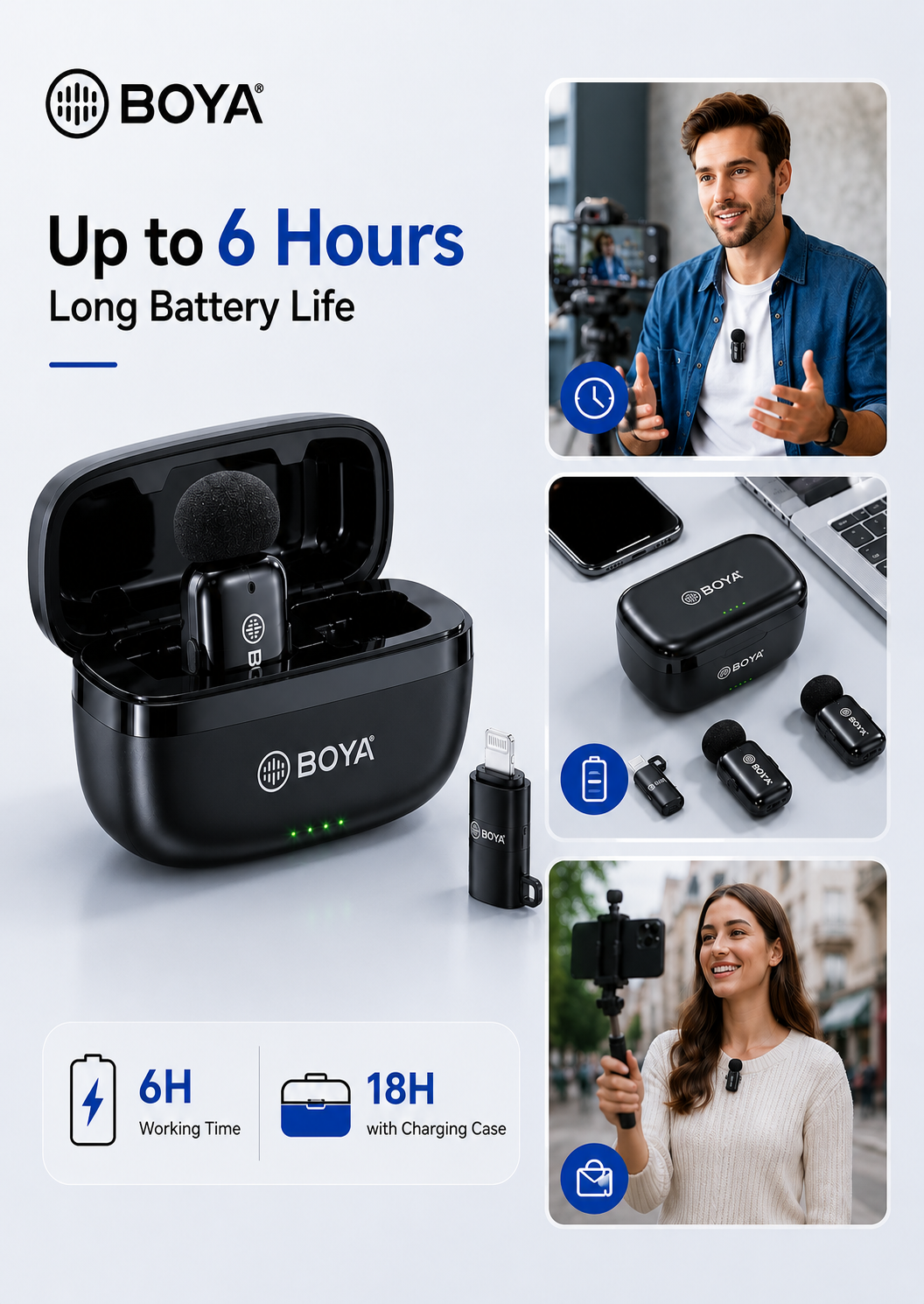 BOYA MW10 Wireless Microphone Up to 6 Hours of Continuous Recording