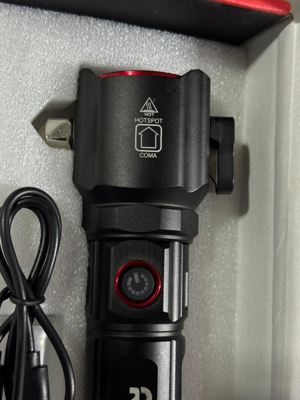 RUILANG RL-2210 Multifunctional Emergency Flashlight with Power Bank, Seatbelt Cutter & Window Breaker | Rechargeable LED Work Light