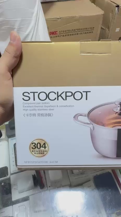 304 Stainless Steel Stock Pot, 3liter Thick Household Soup Pot withGlass Lid, for Gas Stove/Induction Cooker for 1-6 People Stock Pot (Size : 22cm)
