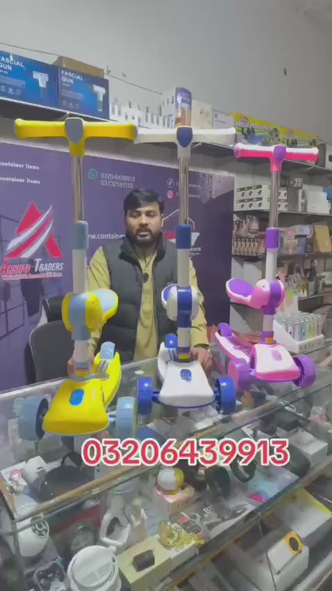 Magicwand Foldable 2-in-1 Sit & Stand Wide Platform Height Adjustable Kick Scooter for Kids with Foldable Seat,Lights & Music