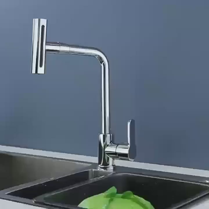 Modern Kitchen Faucet with Rain & Waterfall Spout – High Arc, 360° Swivel, Chrome Finish