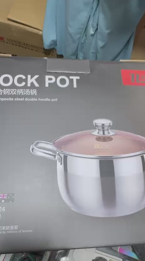 5L Stainless Steel Stock Pot 24cm with Glass Lid – Universal Gas & Electric Stove, Binaural Handle, Household Soup & Saucepan (ZL0724)