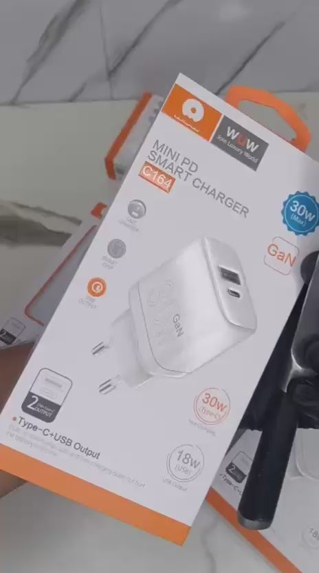 WUW C164 | 30W Type-C + 18W USB Fast Charger – Dual Port Power