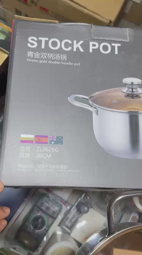 6L Stainless Steel Stock Pot with Glass Lid – Universal Gas & Electric Stove, Binaural Handle, Household Soup & Saucepan (ZL0626G)