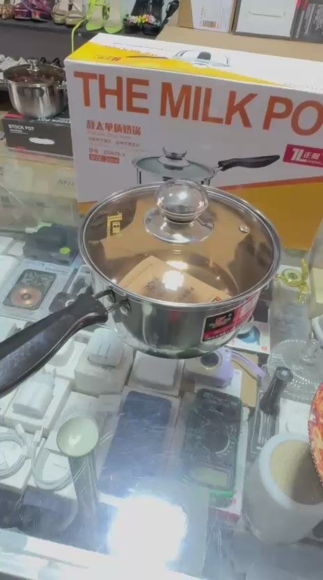 Stainless Steel with Glass lid (18cm)Milk Pot Single Handle Small Milk Pot Household Instant Noodle Pot Cooking Milk Pot Milk Pan ZI0420-1
